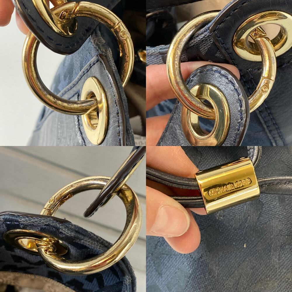 MICHAEL KORS LARGE NAVY CANVAS SIGNATURE PRINT SHOULDER BAG - Picture 15 of 16